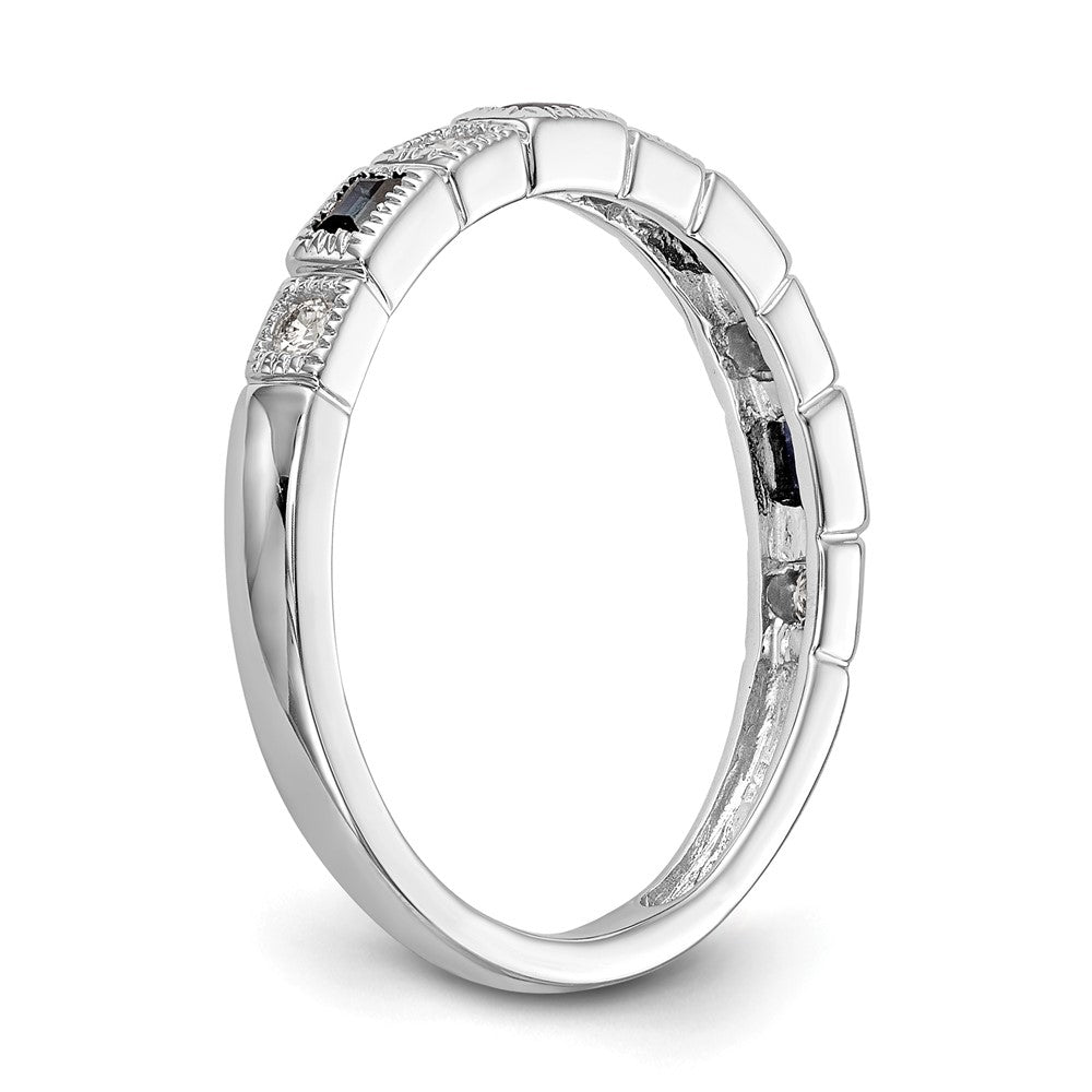14k White Gold 1/10 carat Diamond and Blue Sapphire Complete Band