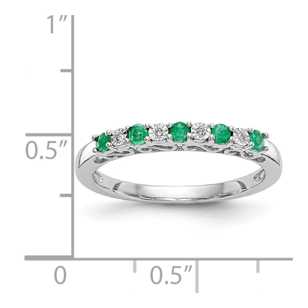 14k White Gold .01 carat Diamond and Emerald Complete Band