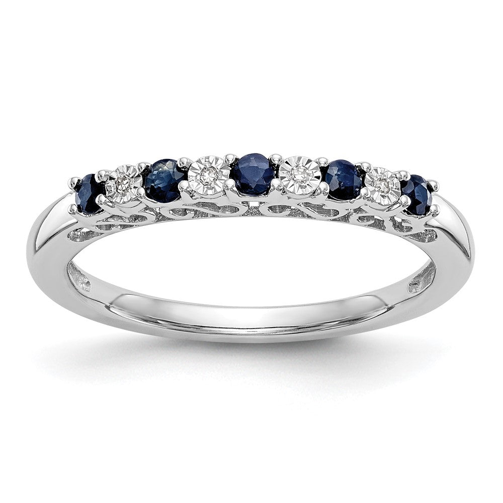 14k White Gold .01 carat Diamond and Blue Sapphire Complete Band