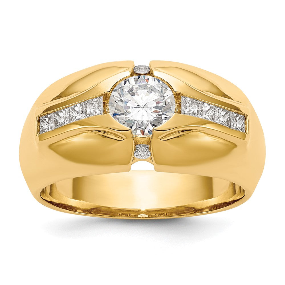 14k (Holds 1-5.5 Round Center, 8-2.0, 2-1.8mm Round) Men's Ring Mounting