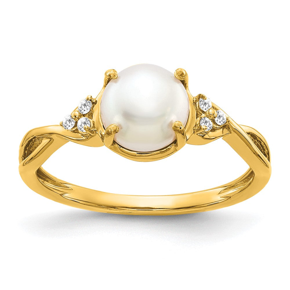 14k 7mm June/Freshwater Cultured Pearl and Diamond Ring