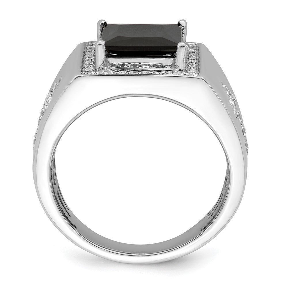 14k White Gold Onyx and Diamond Cross Mens Ring