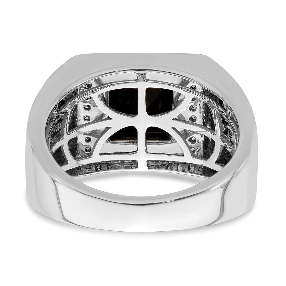 14k White Gold Onyx and Diamond Cross Mens Ring