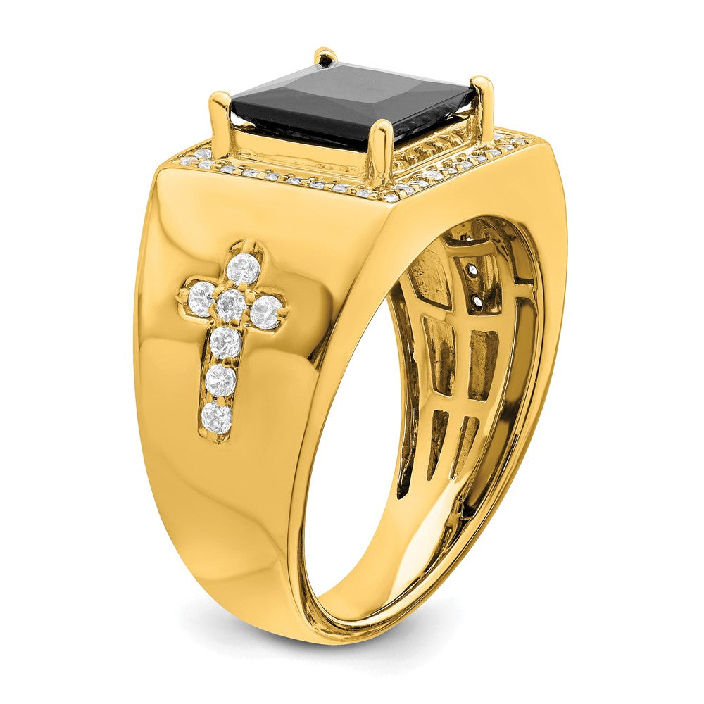 14k Onyx and Diamond Cross Mens Ring