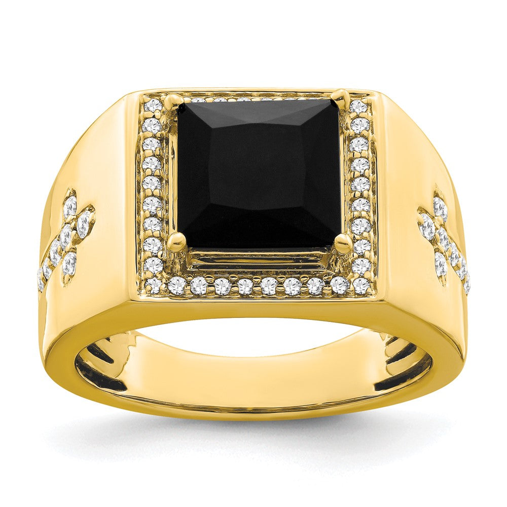 14k Onyx and Diamond Cross Mens Ring