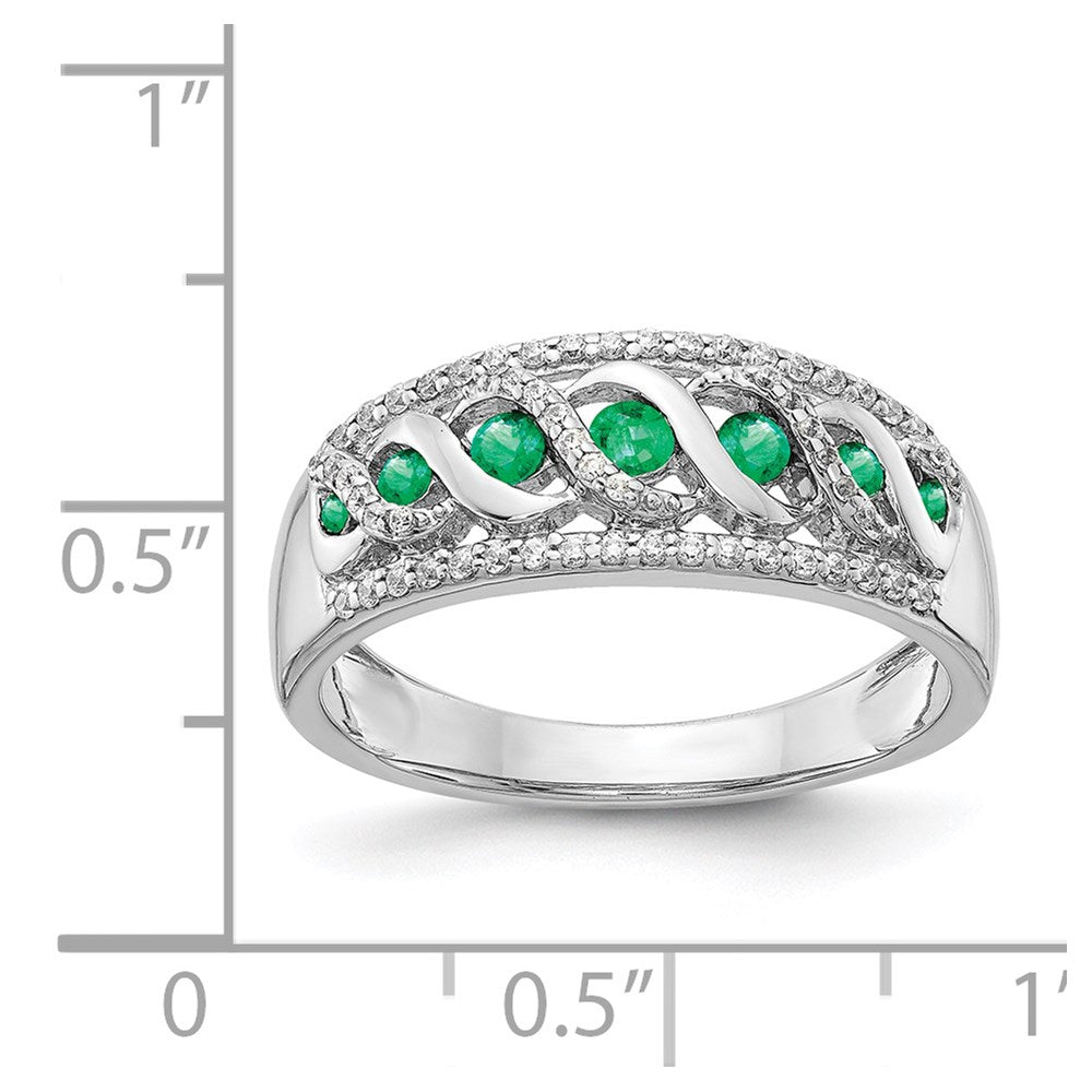 14k White Gold Diamond and Emerald Fancy Twist Ring