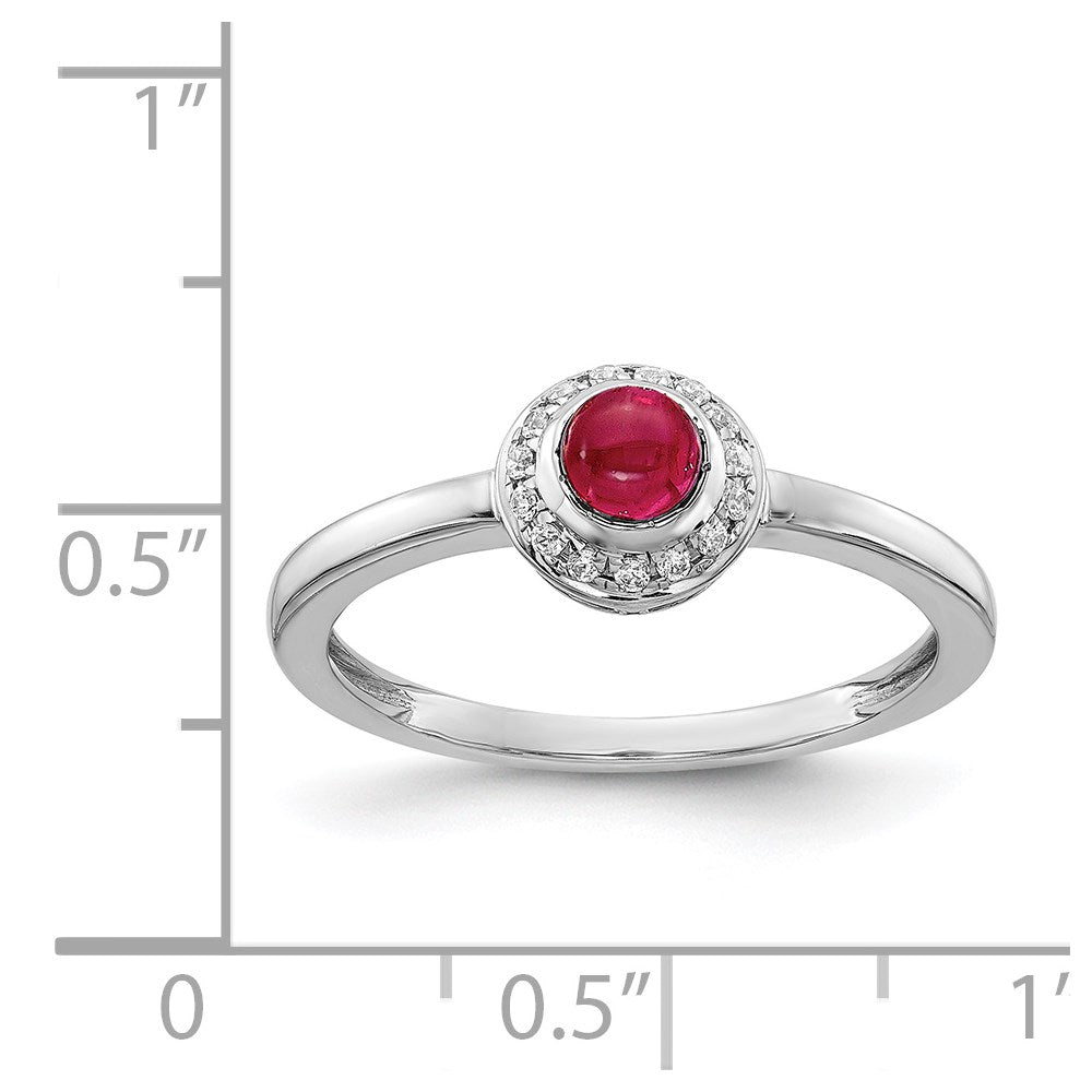 14k White Gold Diamond and Cabochon Ruby Ring
