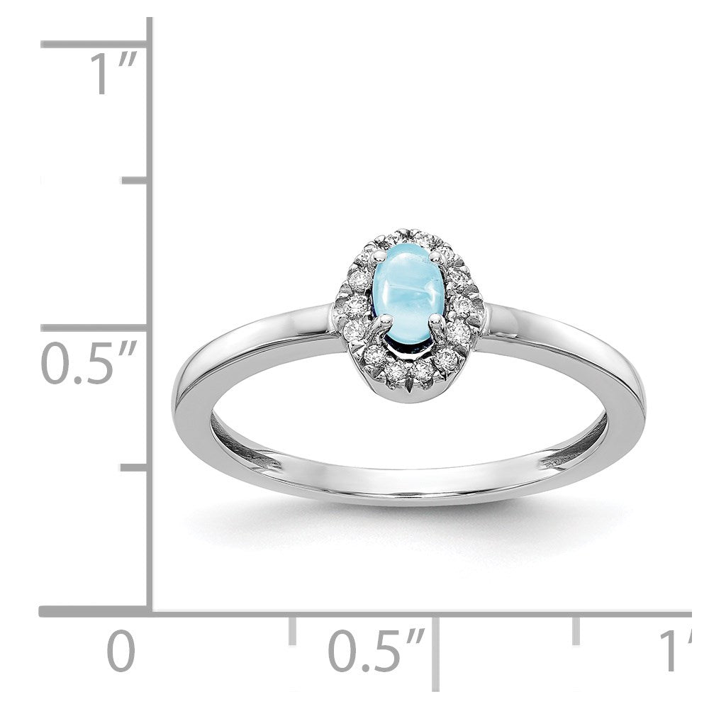 14k White Gold Diamond and Oval Cabochon Aquamarine Ring