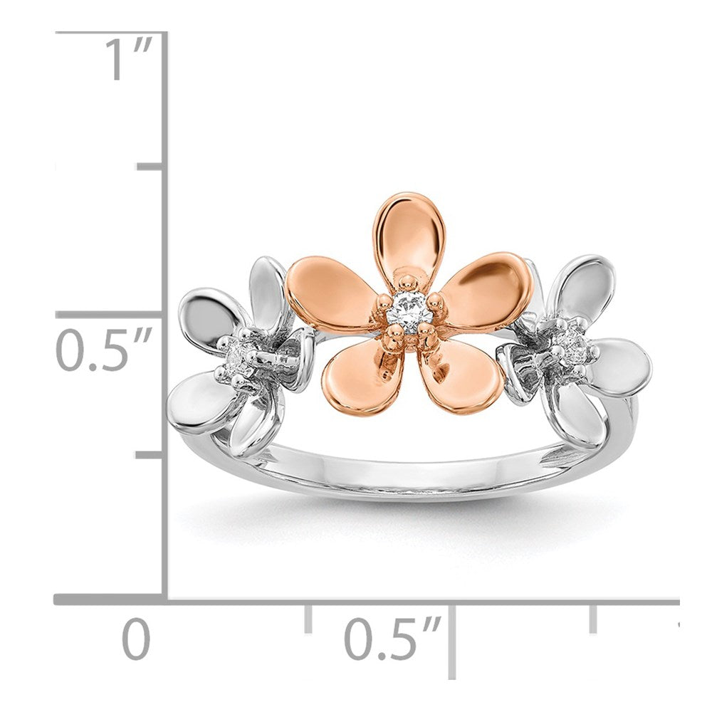 14k Rose and White Gold Diamond Flower Ring