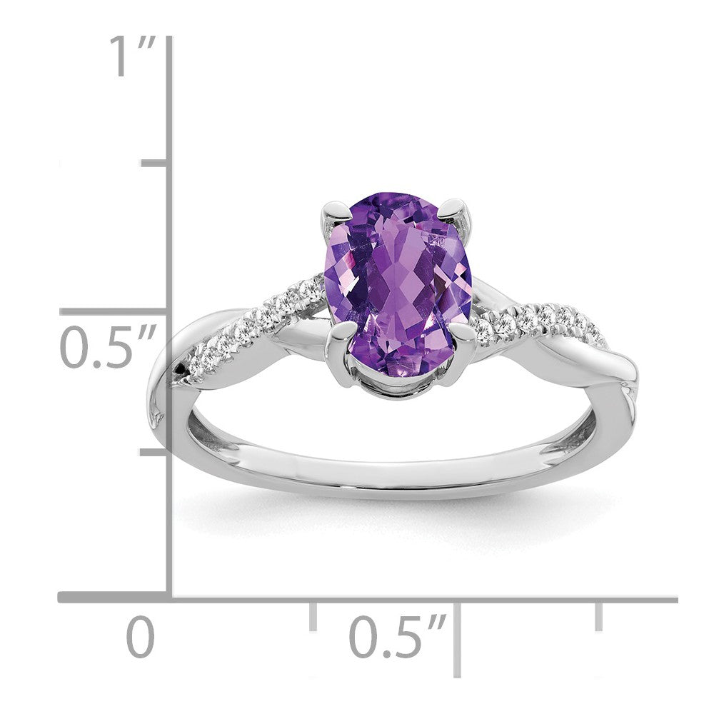 14k White Gold Oval Amethyst and Diamond Ring