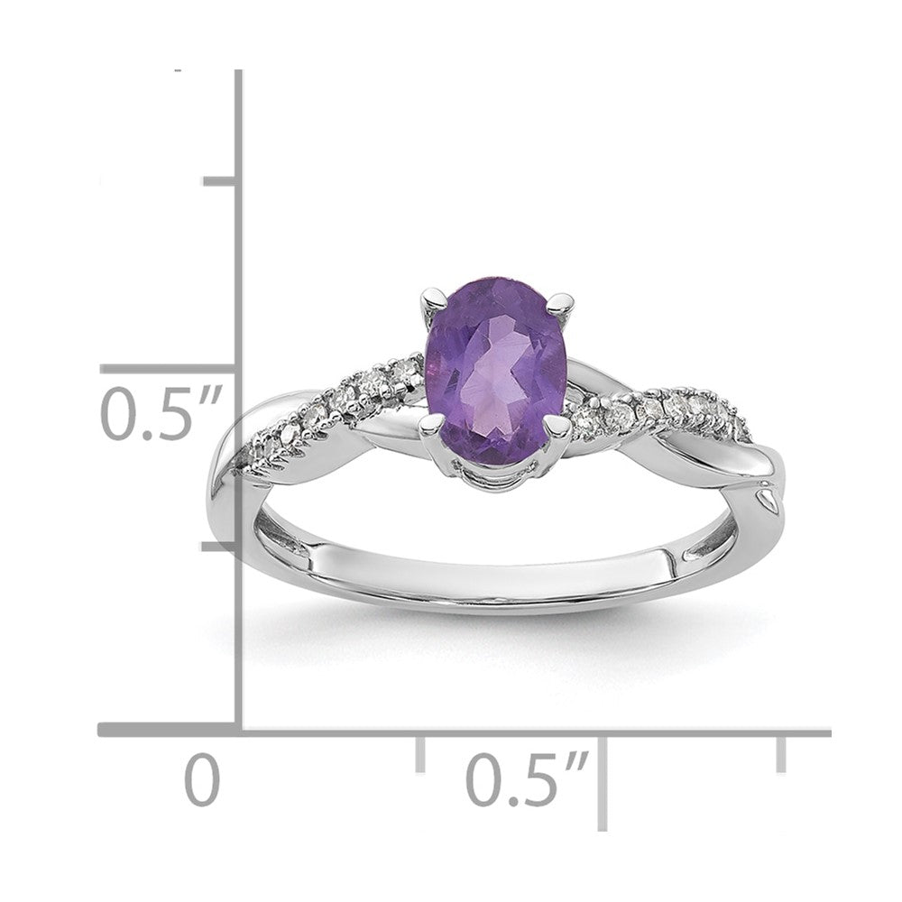 14K White Gold 7x5 Oval February/Amethyst and Diamond Size 7 Ring