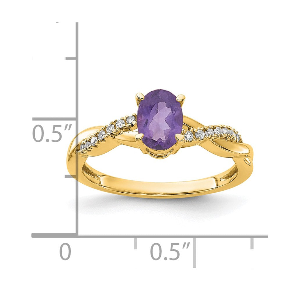 14k 7x5 Oval February/Amethyst and Diamond Size 7 Ring