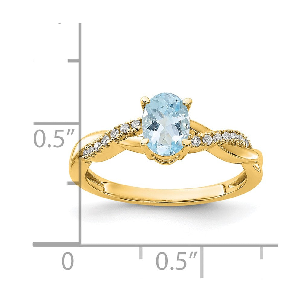 14k 7x5 Oval March/Aquamarine and Diamond Size 7 Ring