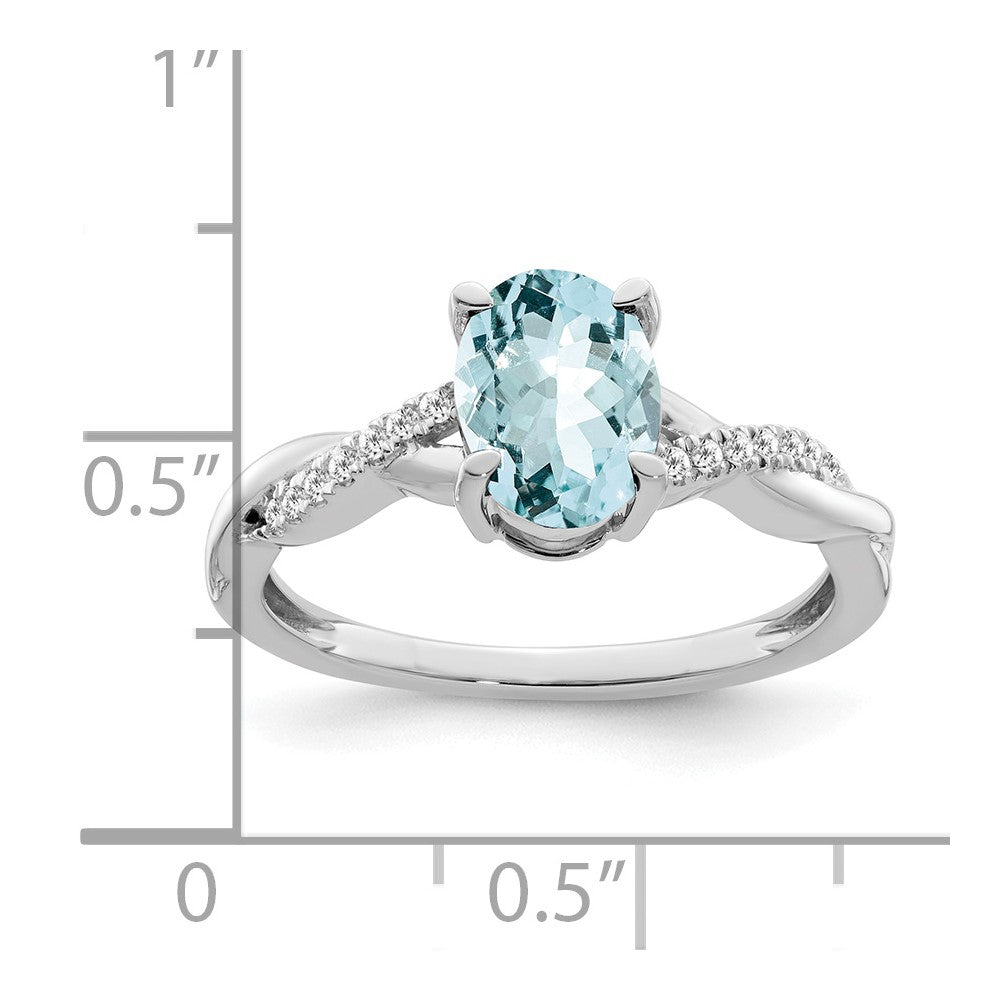 14k White Gold Oval Blue Topaz and Diamond Ring