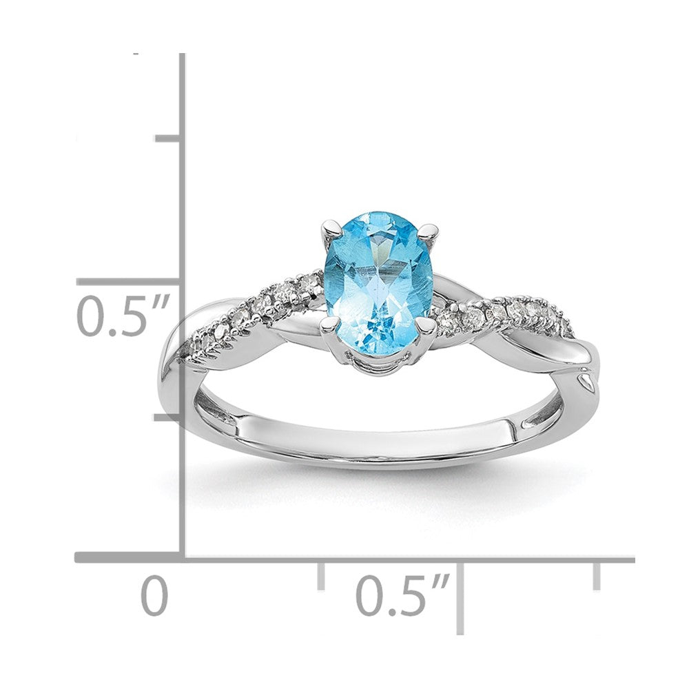14K White Gold 7x5 Oval December/Blue Topaz and Diamond Size 7 Ring