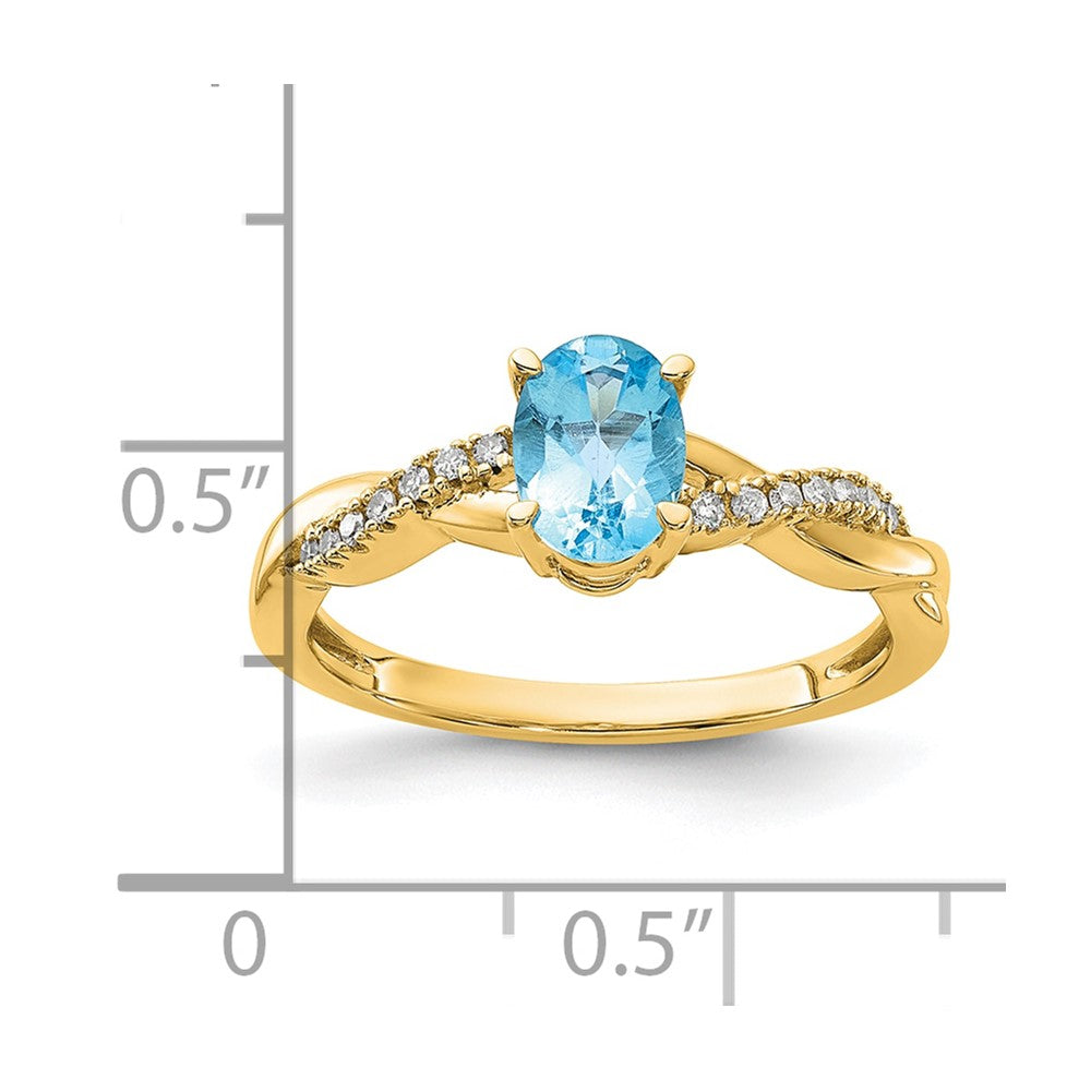14k 7x5 Oval December/Blue Topaz and Diamond Size 7 Ring