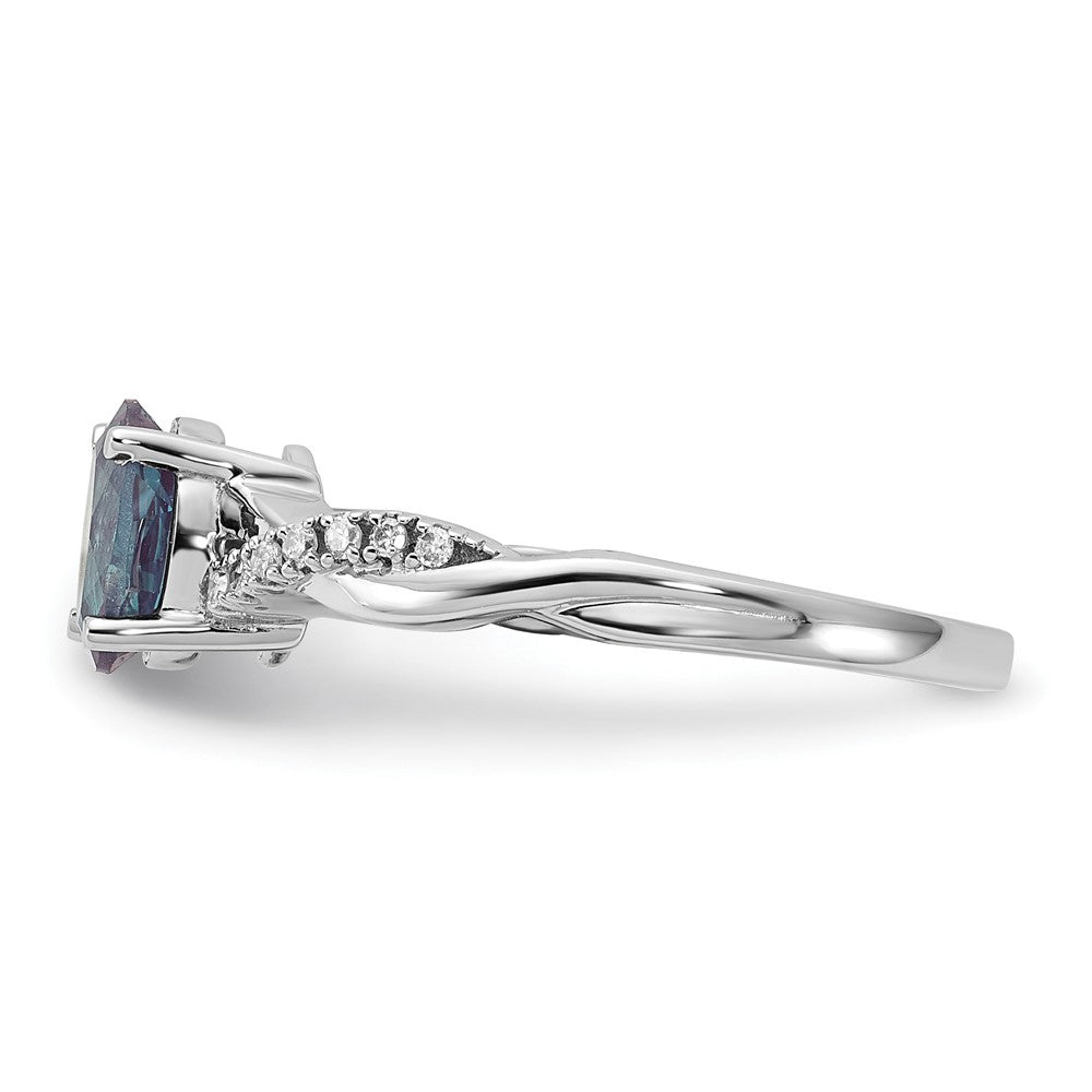 14K White Gold 7x5 Oval June/Lab Created Alexandrite and Diamond Size 7 Ring