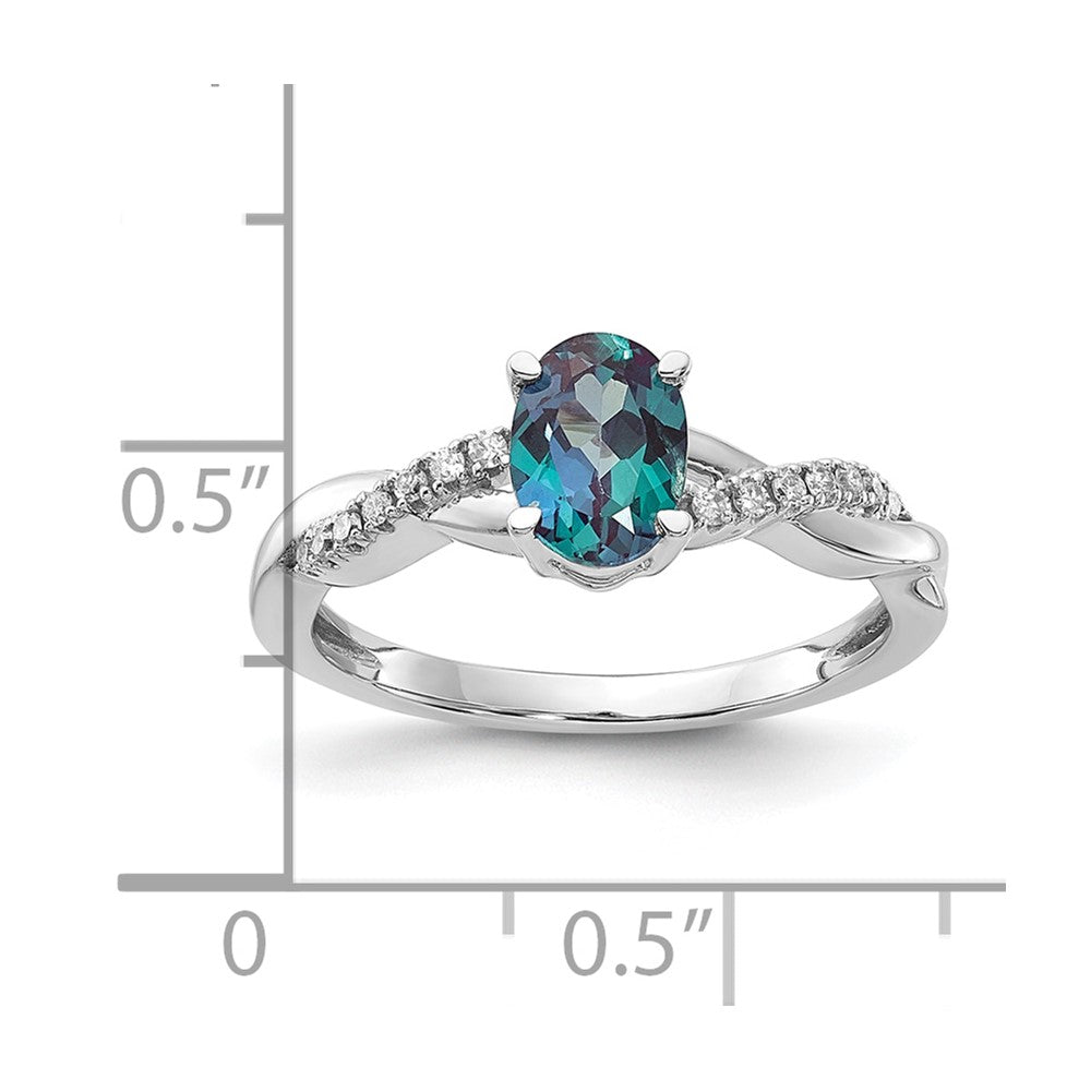 14K White Gold 7x5 Oval June/Lab Created Alexandrite and Diamond Size 7 Ring