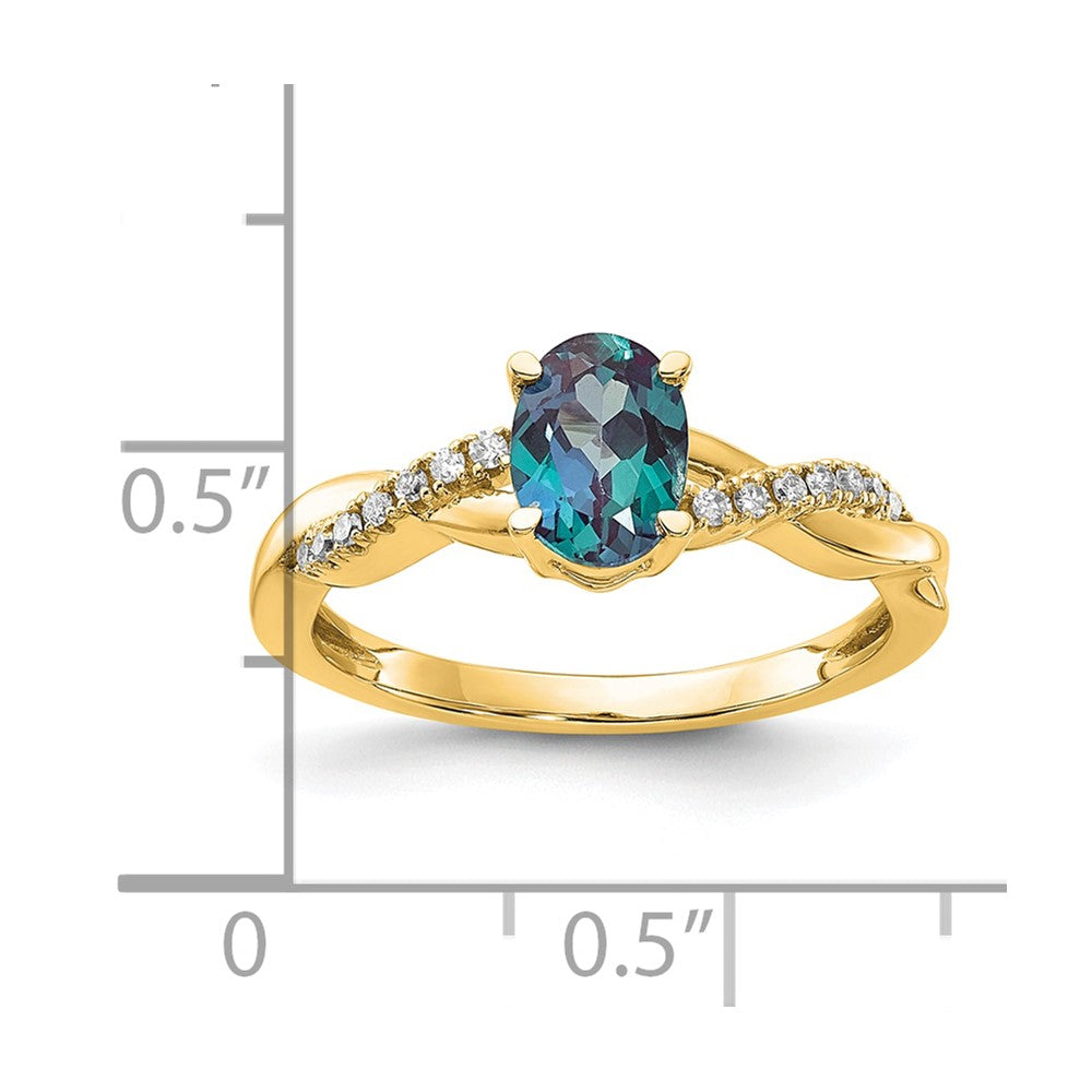 14k 7x5 Oval June/Lab Created Alexandrite and Diamond Size 7 Ring