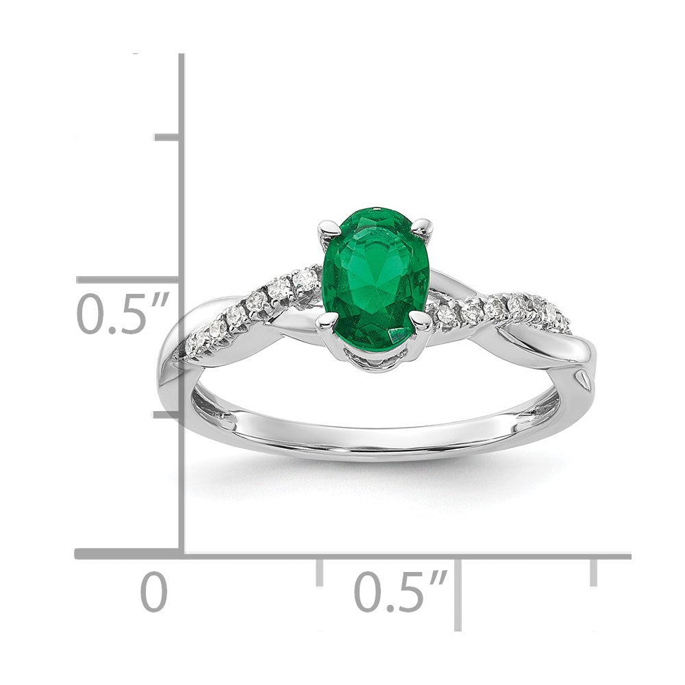 14K White Gold 7x5 Oval May/Lab Created Emerald and Diamond Size 7 Ring