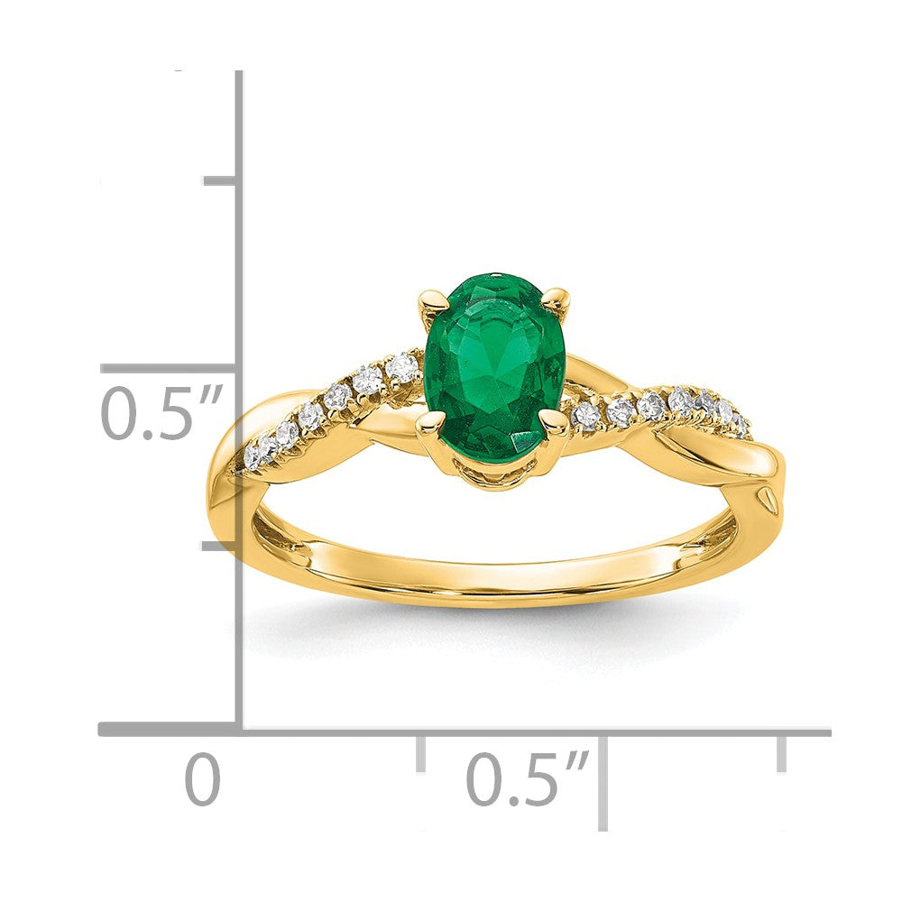 14k 7x5 Oval May/Lab Created Emerald and Diamond Size 7 Ring