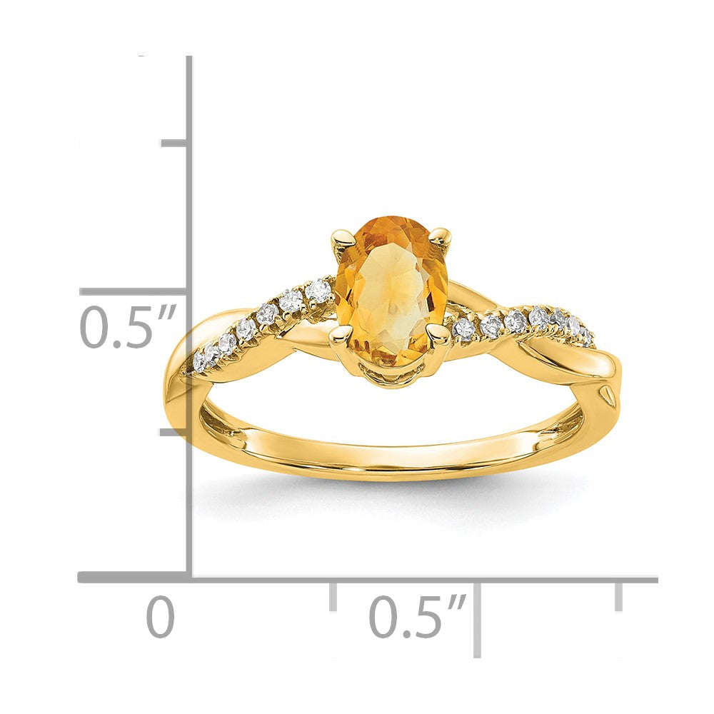 14k 7x5 Oval November/Citrine and Diamond Size 7 Ring