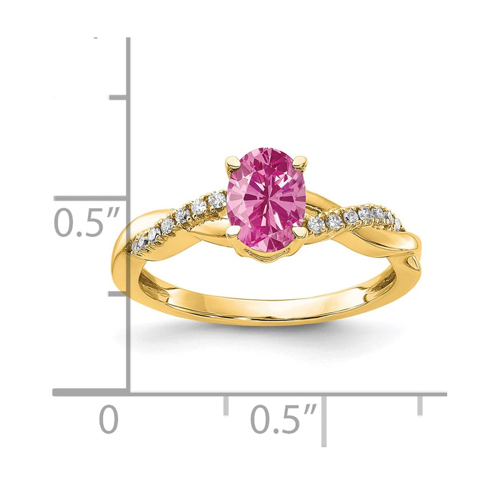 14k 7x5 Oval October/Lab Created Pink Sapphire and Diamond Size 7 Ring