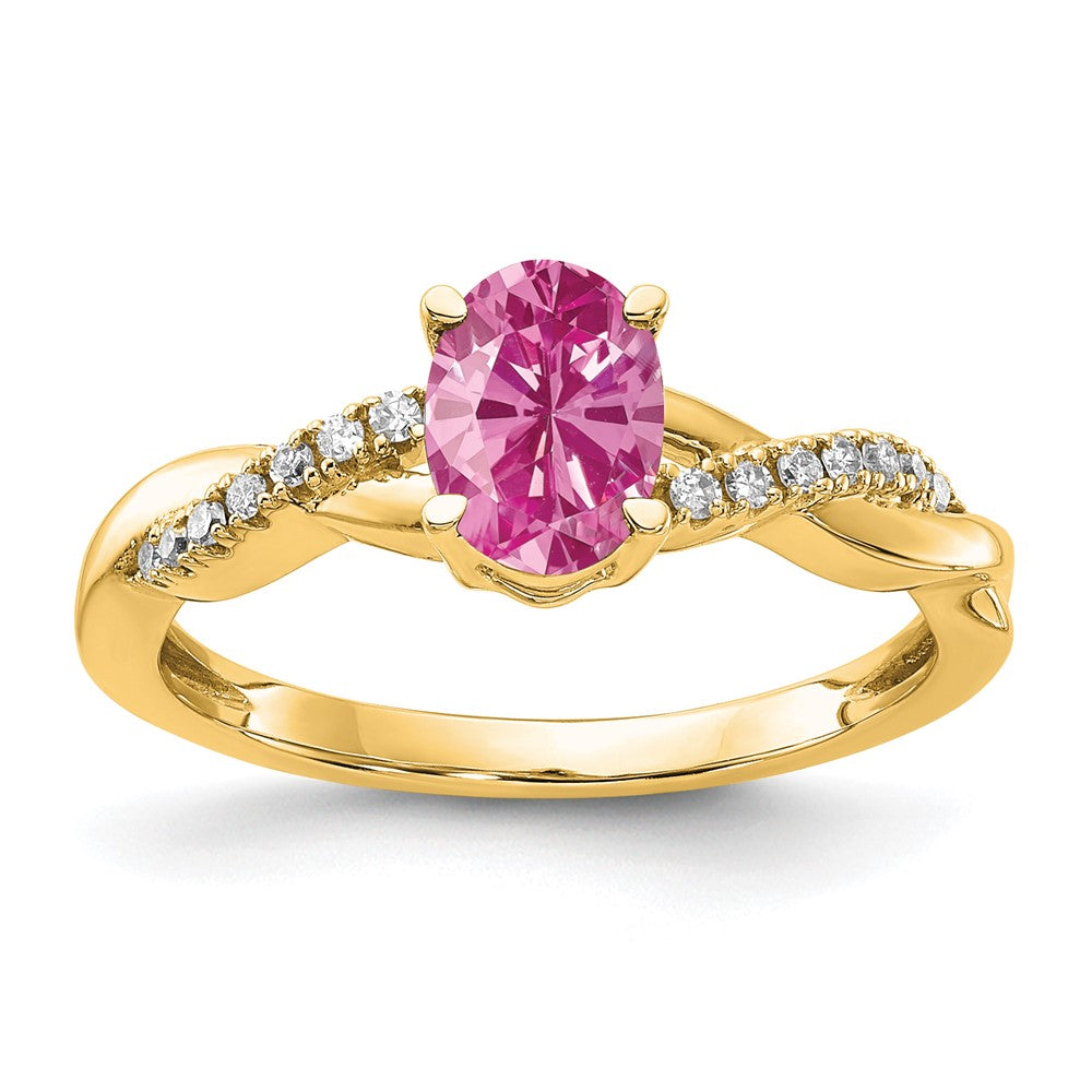 14k 7x5 Oval October/Lab Created Pink Sapphire and Diamond Size 7 Ring