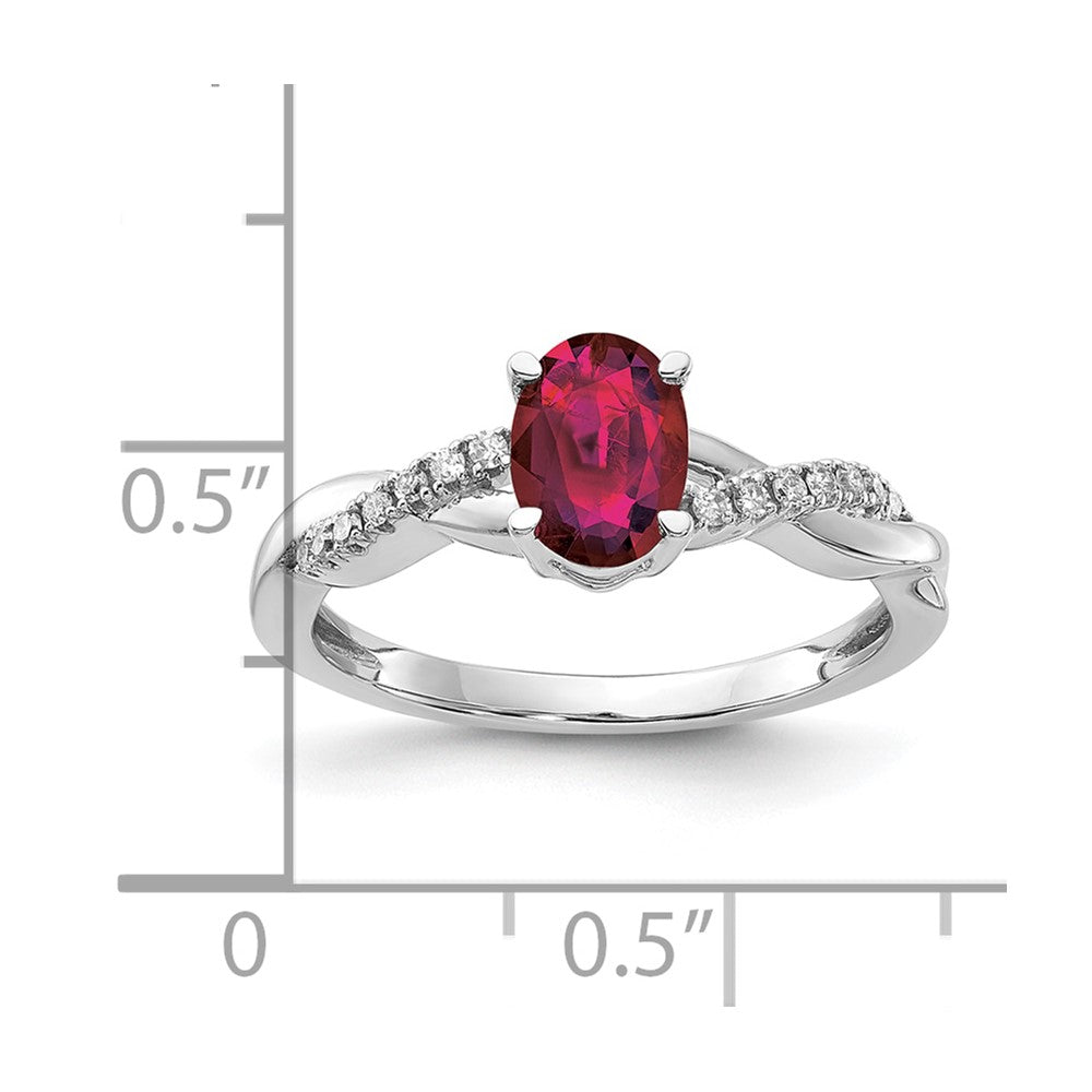 14K White Gold 7x5 Oval July/Lab Created Ruby and Diamond Size 7 Ring