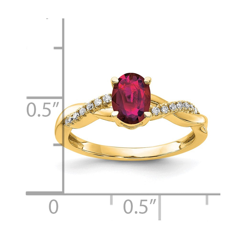 14k 7x5 Oval July/Lab Created Ruby and Diamond Size 7 Ring