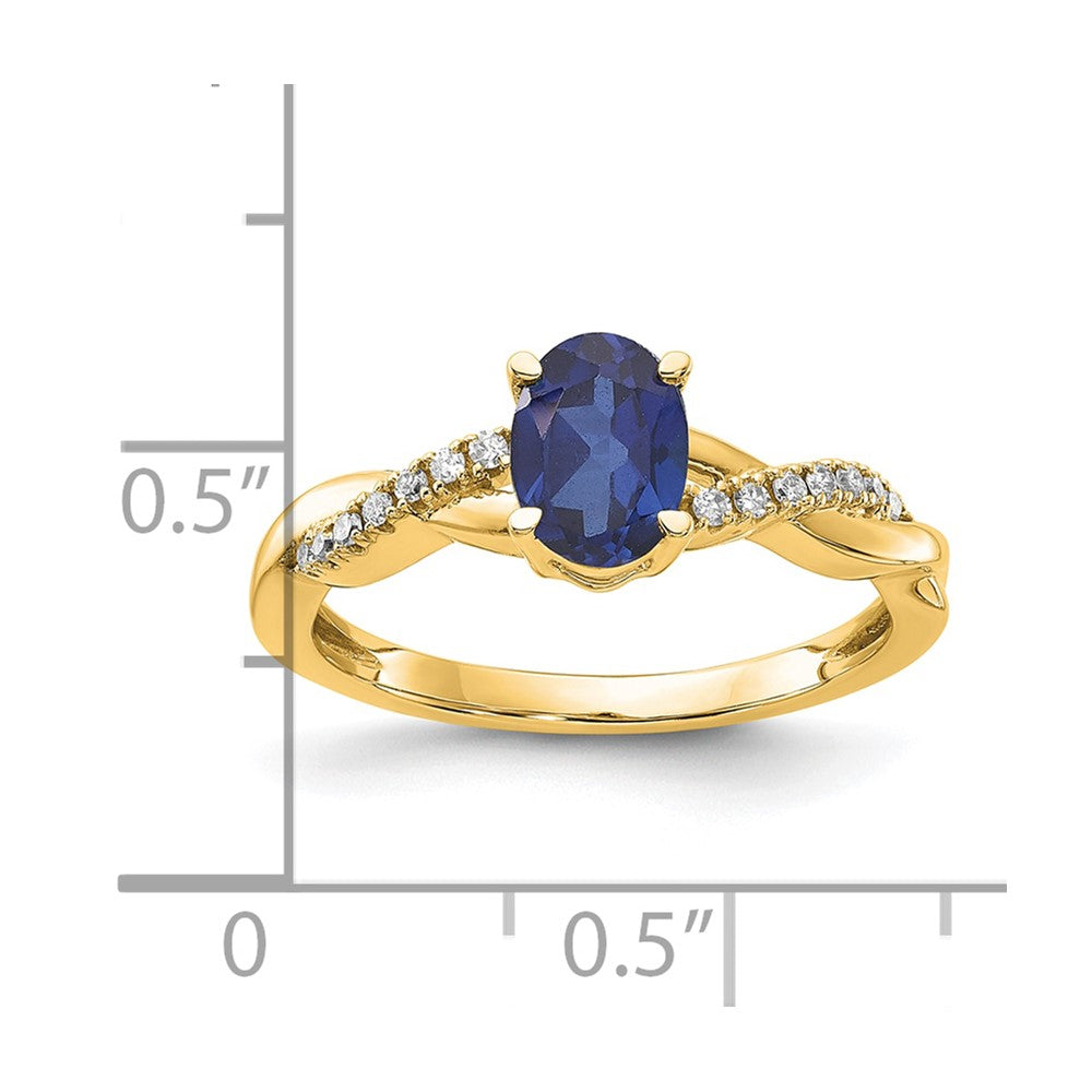 14k 7x5 Oval September/Lab Created Sapphire and Diamond Size 7 Ring