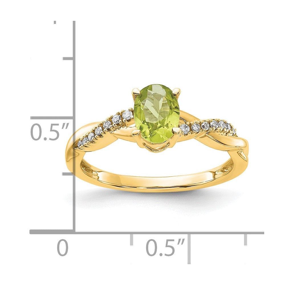 14k 7x5 Oval August/Peridot and Diamond Size 7 Ring