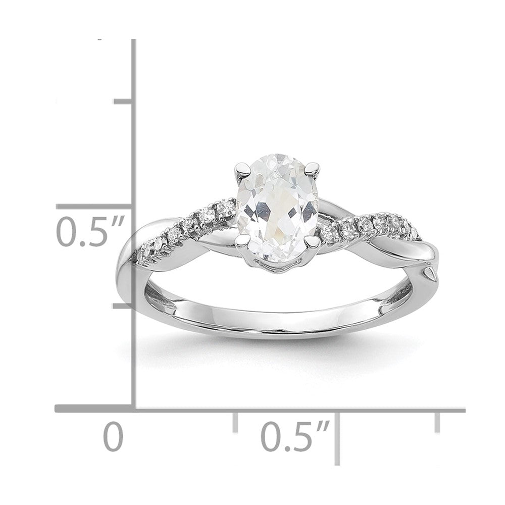 14K White Gold 7x5 Oval April/White Topaz and Diamond Size 7 Ring