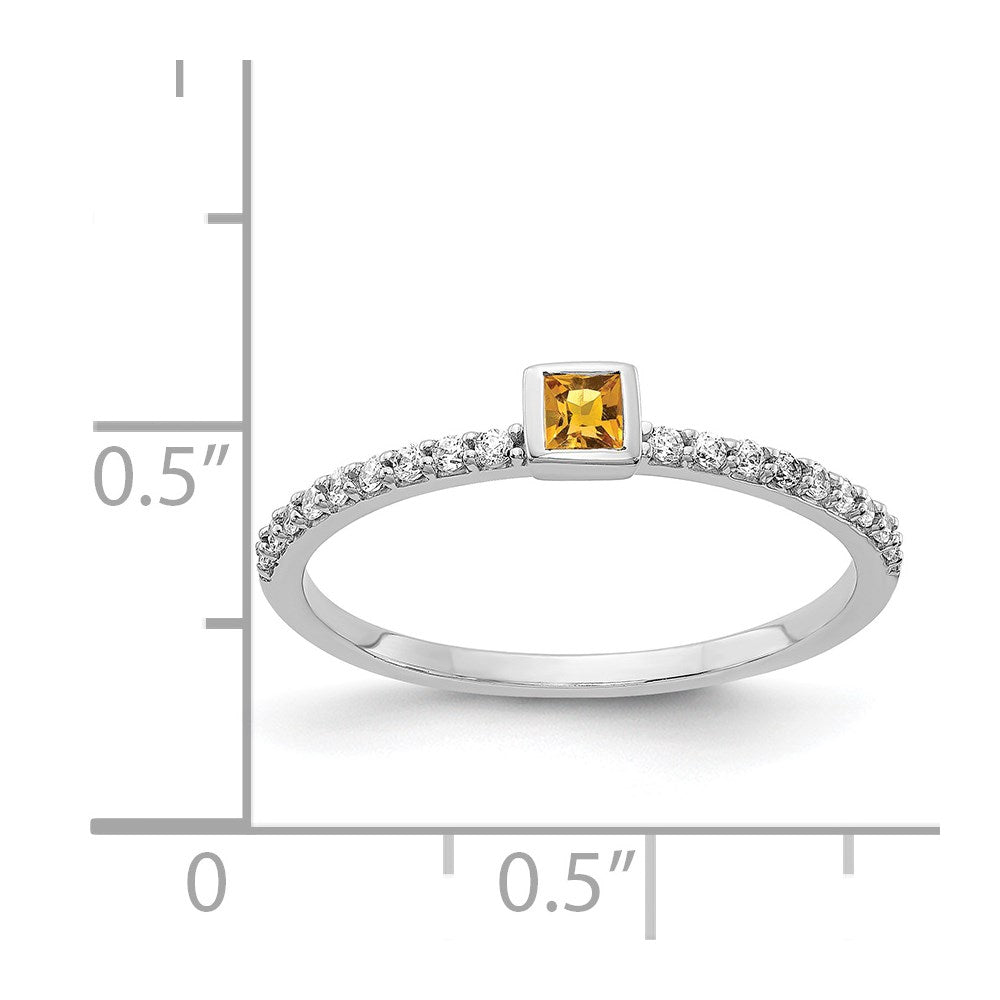 14k White Gold Diamond and Princess Citrine Ring