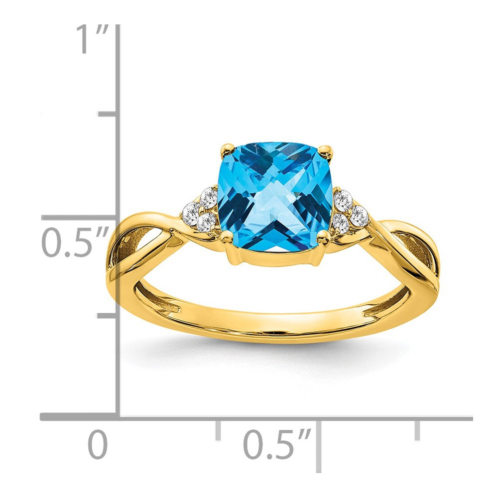 14k 7mm Cushion Checkerboard December/Blue Topaz and Diamond Ring