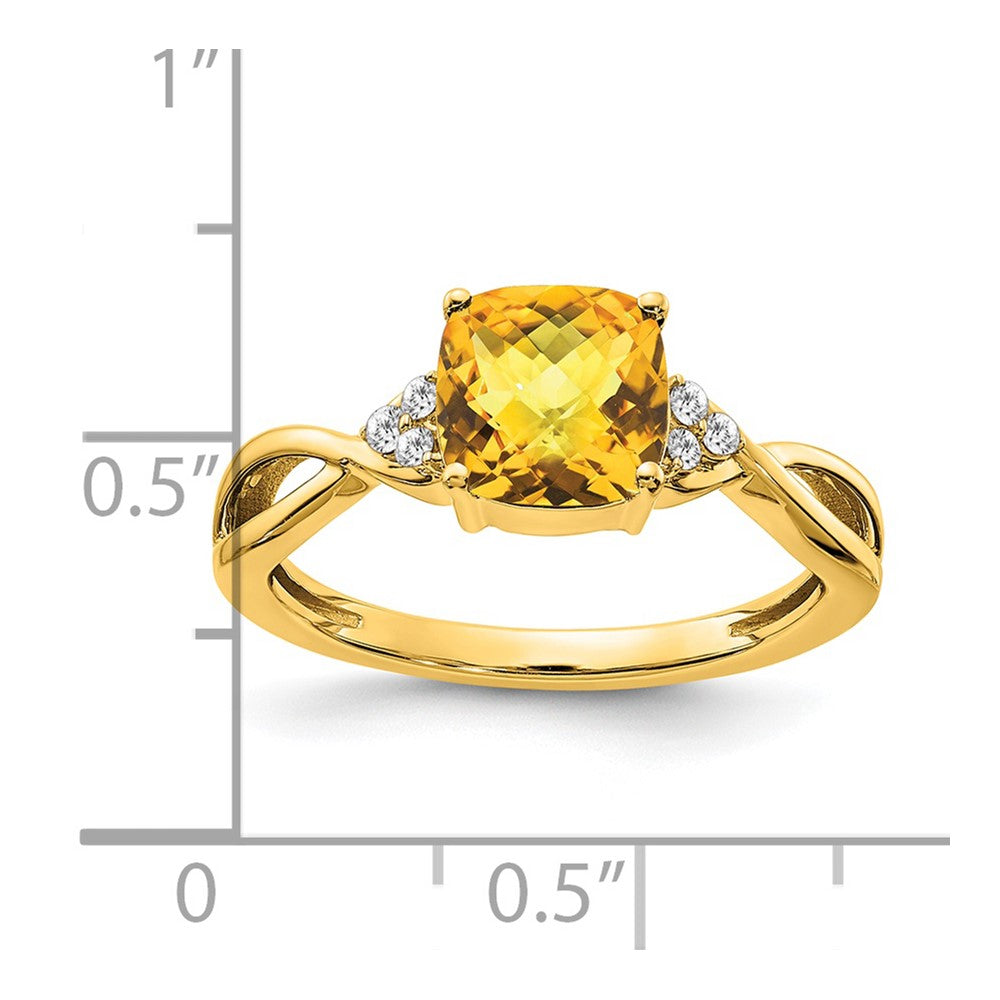 14k 7mm Cushion Checkerboard November/Citrine and Diamond Ring