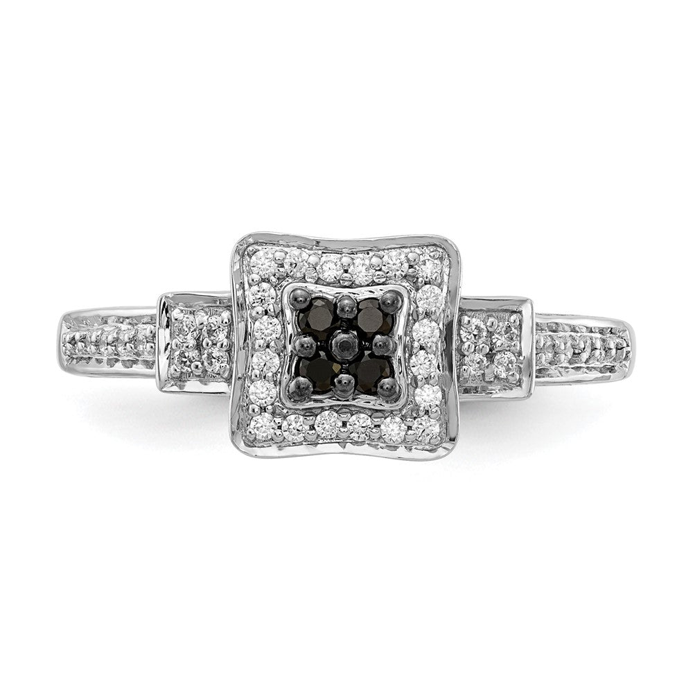 14k White Gold White and Black Diamond Square Ring