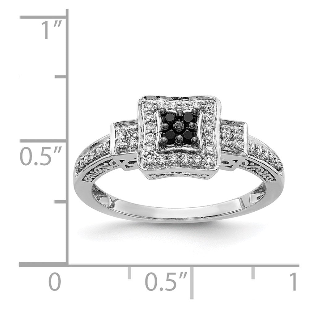 14k White Gold White and Black Diamond Square Ring