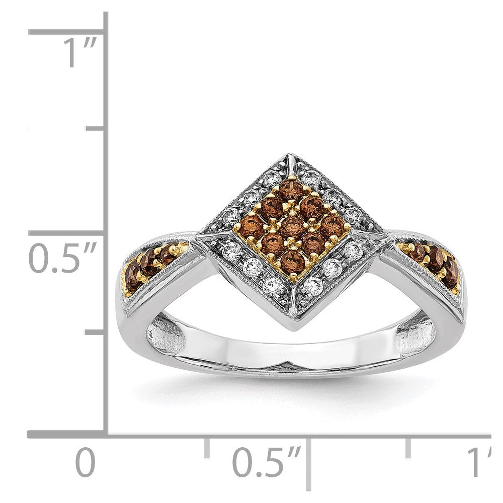 14k White w/Yellow Rhodium White and Champagne Diamond Ring