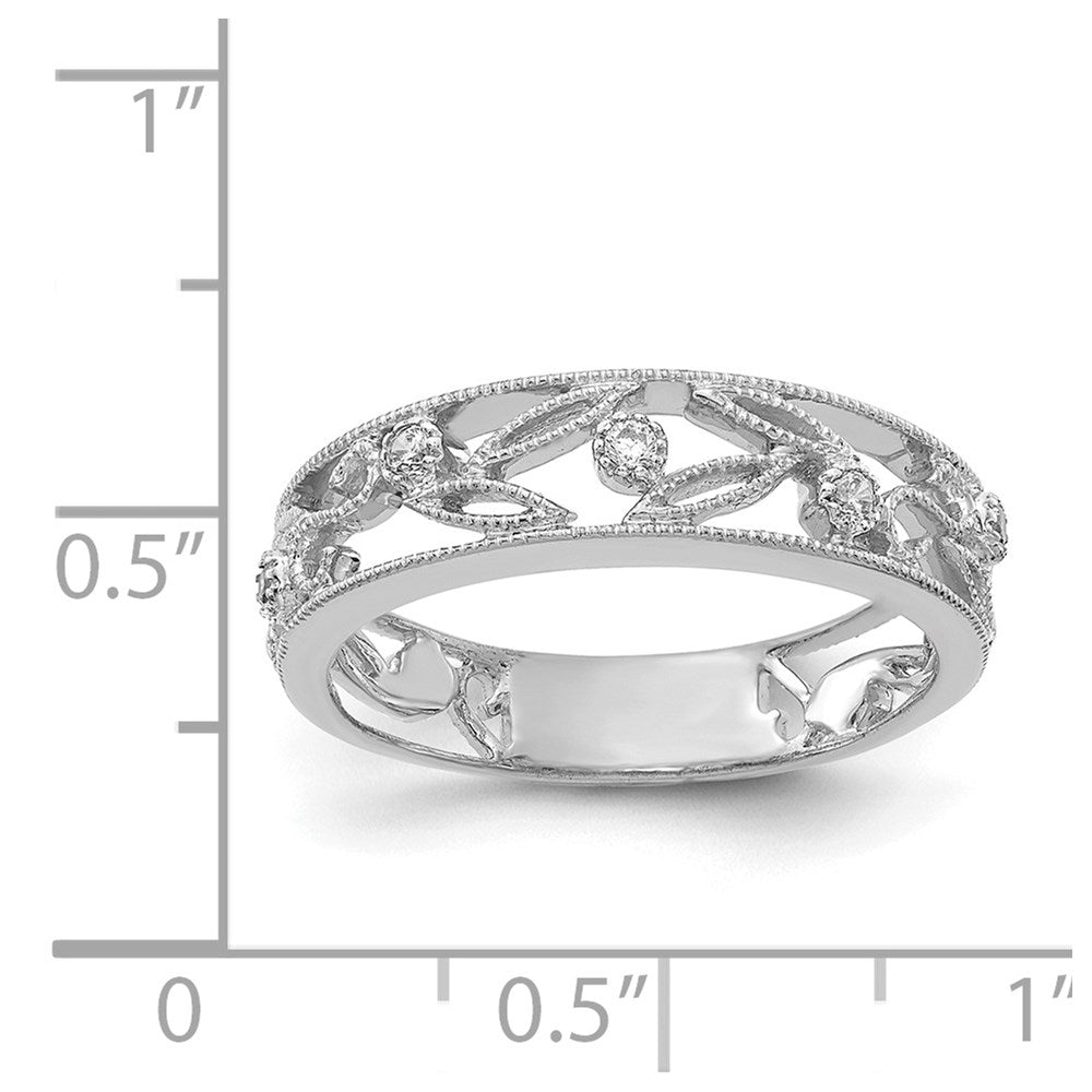 14k White Gold Flower Vine Design Diamond Ring
