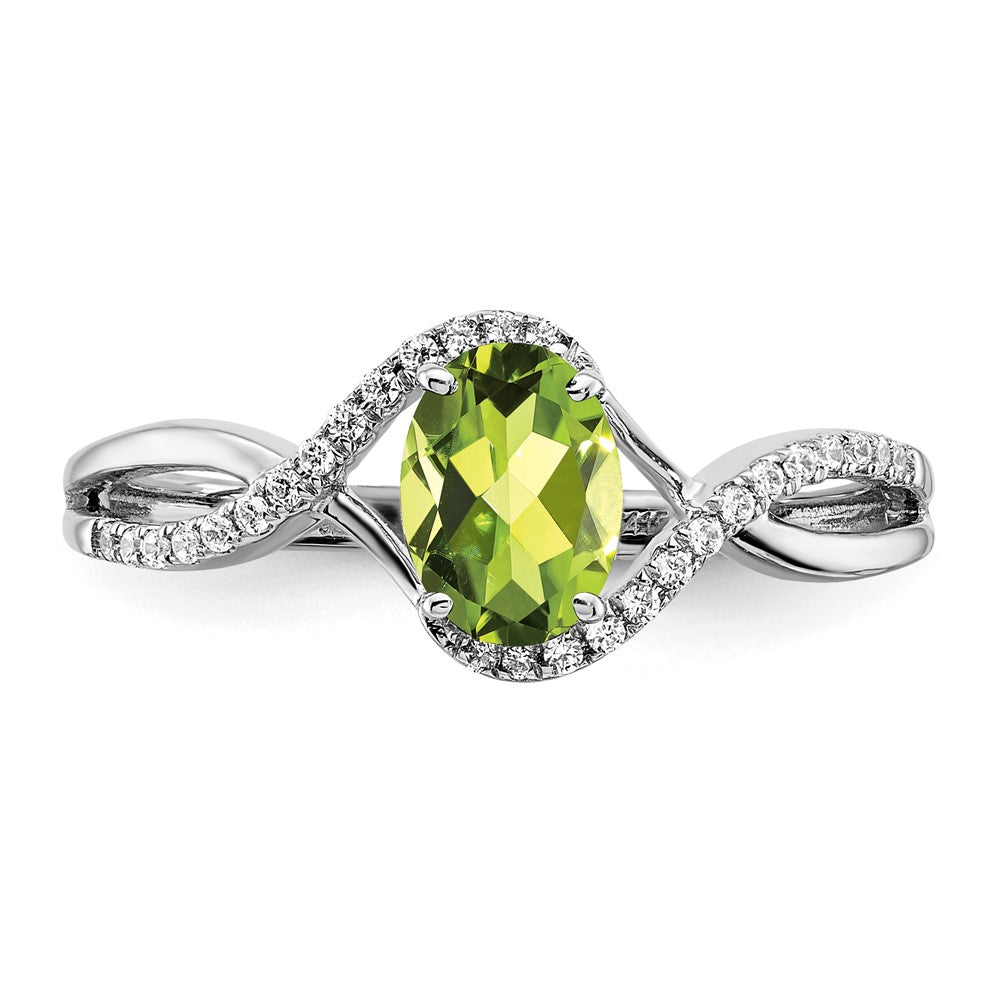 14k White Gold Oval Peridot and Diamond Twist Ring