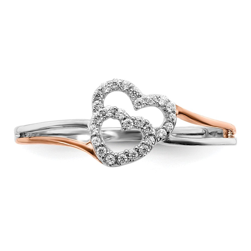 14k White and Rose Gold Diamond Polished Double Heart Ring
