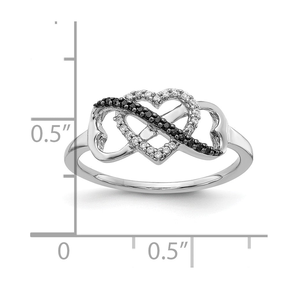 10K White Gold Black and White Diamond Infinity and Heart Ring