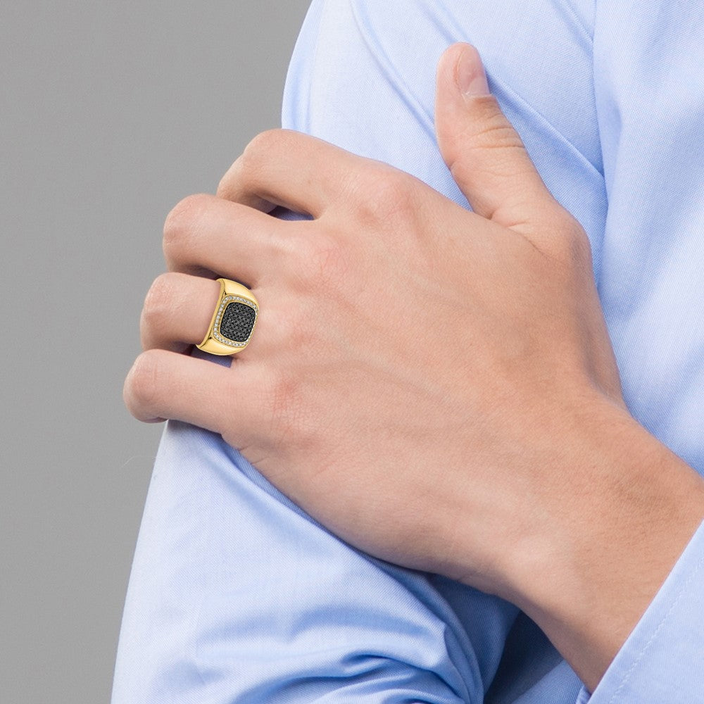 14k Black and White Diamond Mens Ring