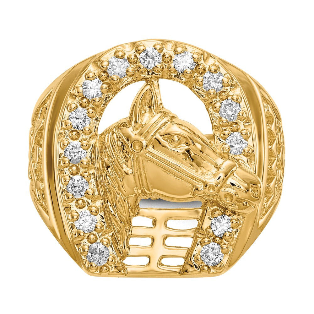 14k Mens Diamond Horseshoe with Horse in Center Ring