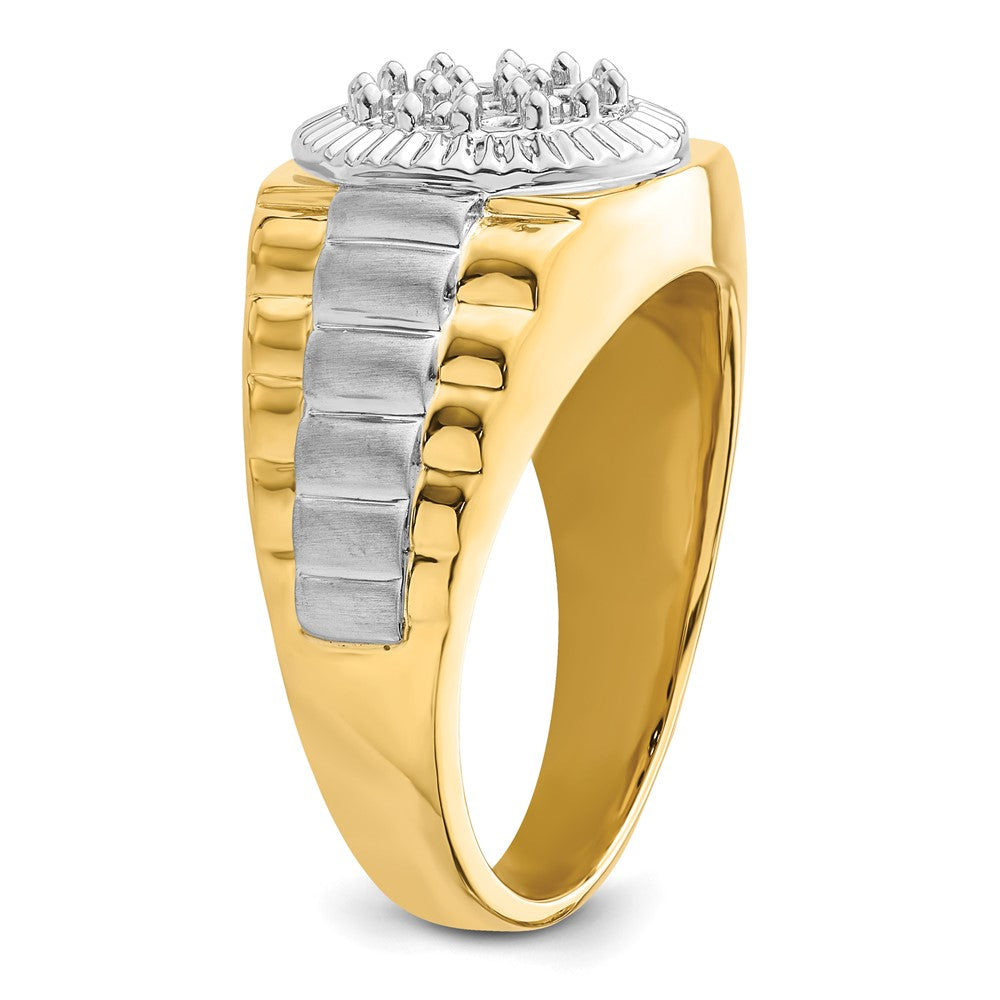 14k Two-tone Fancy Ridged-Sides Mens Diamond Ring Mounting