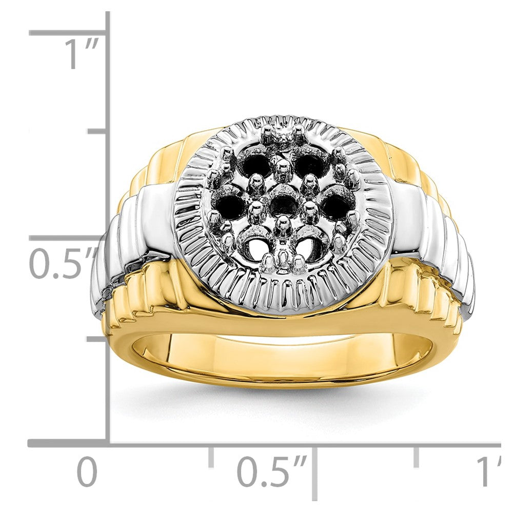 14k Two Tone Fancy Ridged-Sides 1ct Mens Diamond Ring Mounting