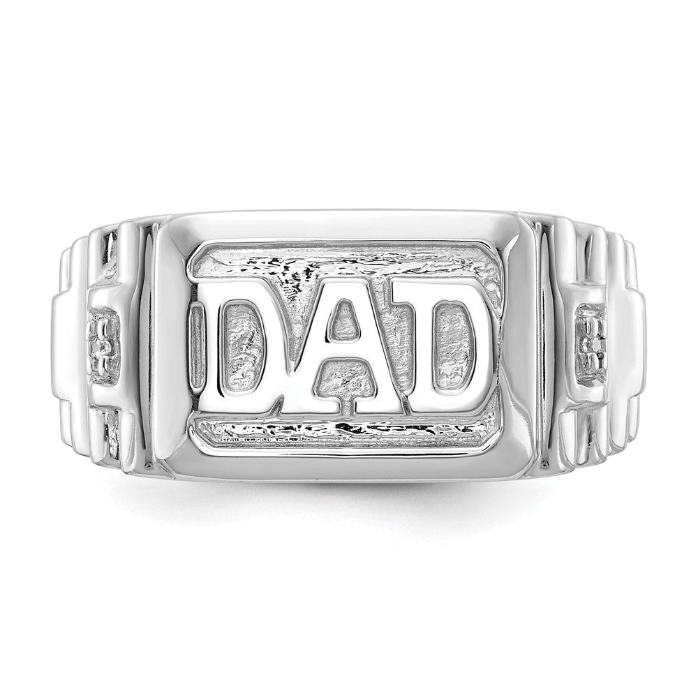 14k White Gold Ridged Sides Mens DAD Ring Mounting