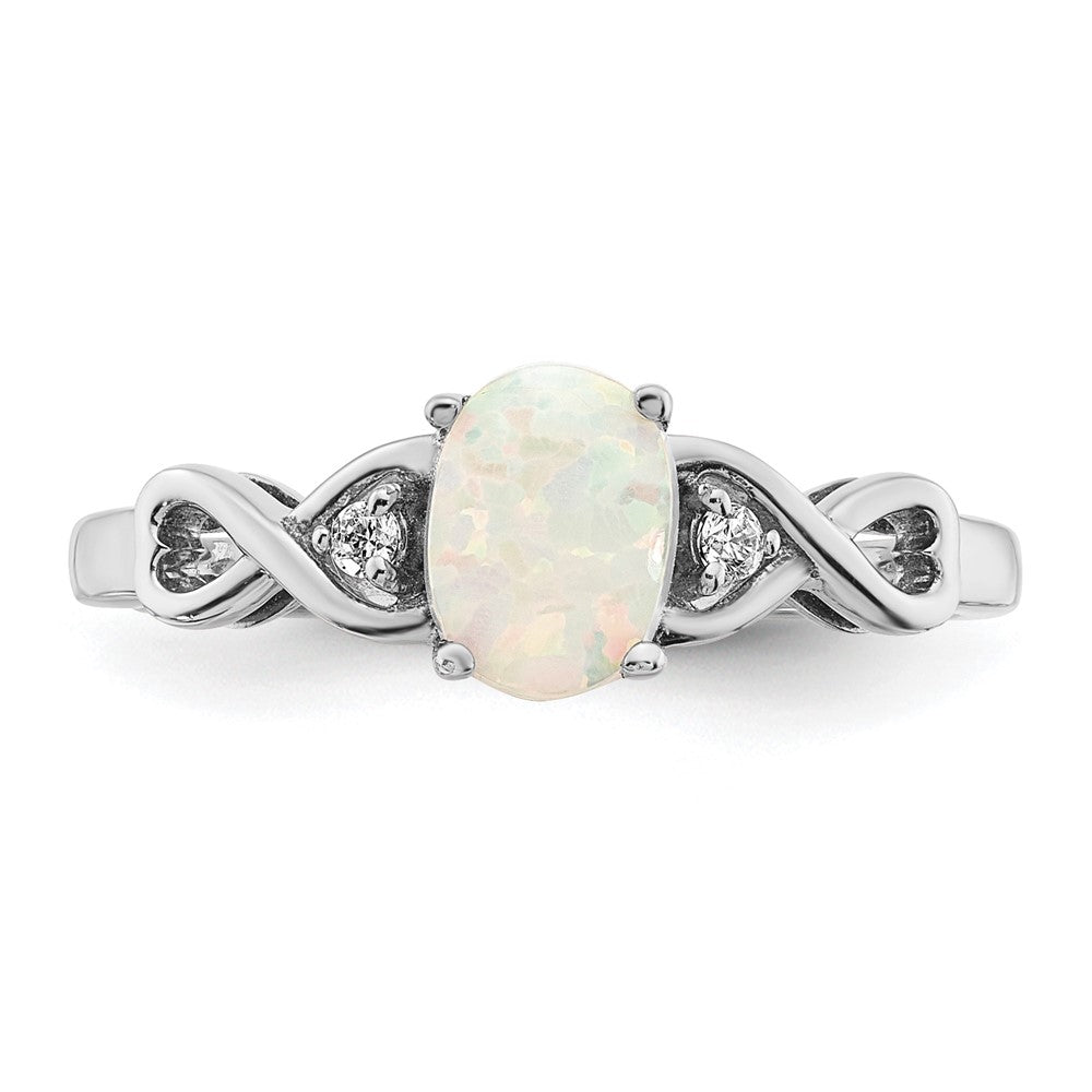 10K White Gold Created Opal and Diamond Ring