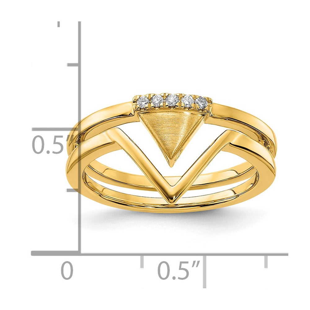 14k Satin and Polished Diamond Double Triangle Ring